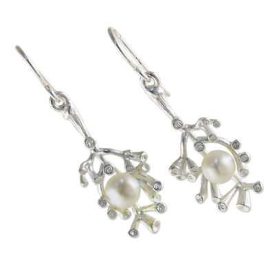 Cultured pearl dangle earrings, 'Princess of the Sea' - Sterling Silver and Cultured Pearl Dangle Earrings