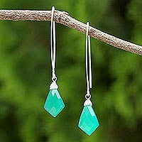 Pendientes colgantes de calcedonia, 'Teal Orchid' - Pendientes colgantes de calcedonia verde azulado de Tailandia