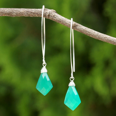Chalcedony dangle earrings, 'Teal Orchid' - Teal Chalcedony Dangle Earrings from Thailand