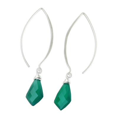 Chalcedony dangle earrings, 'Teal Orchid' - Teal Chalcedony Dangle Earrings from Thailand