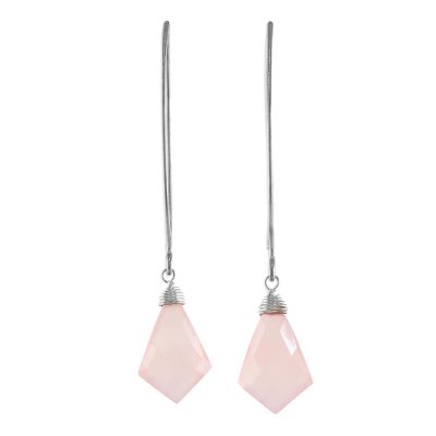 Chalcedony dangle earrings, 'Pink Lily Crystals' - Pink Chalcedony Sterling Silver Dangle Earrings Thailand
