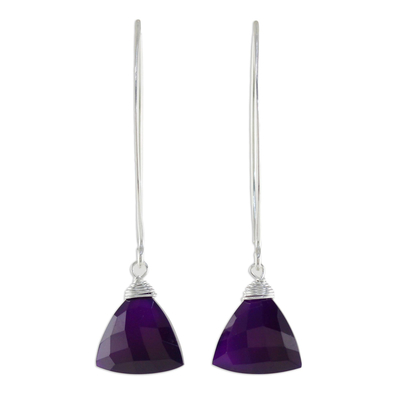 Chalcedony dangle earrings, 'Dark Purple Lotus' - Dark Purple Chalcedony Dangle Earrings from Thailand