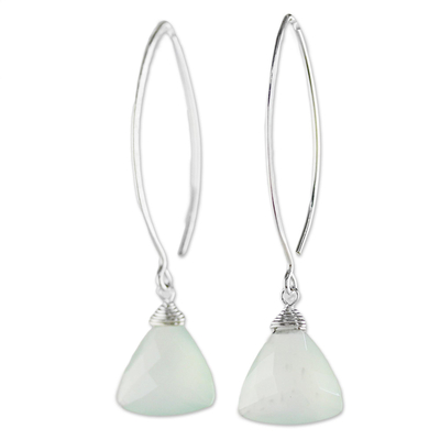 Chalcedony dangle earrings, 'Misty Aqua' - Misty Aqua Chalcedony Dangle Earrings from Thailand