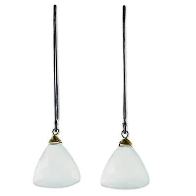 Gold accent chalcedony dangle earrings, 'Misty Aqua' - Gold Accent Light Aqua Chalcedony Dangle Earrings Thailand