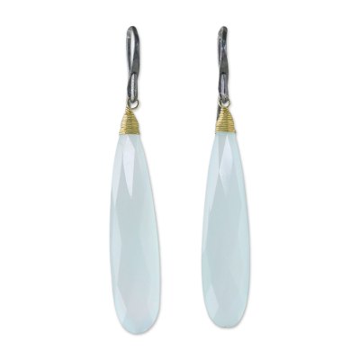Gold accent chalcedony dangle earrings, 'Cosmos Drops' - Gold Accent Chalcedony Dangle Earrings from Thailand