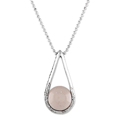 Chalcedony pendant necklace, 'Skyfall in Pink' - Sterling Silver Pink Chalcedony Pendant Necklace Thailand