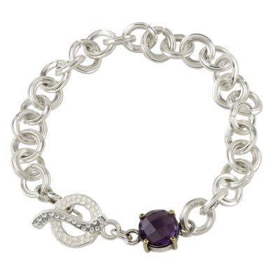 Amethyst chain bracelet, 'Magic Moon' - Sterling Silver Chain and Amethyst Pendant Bracelet