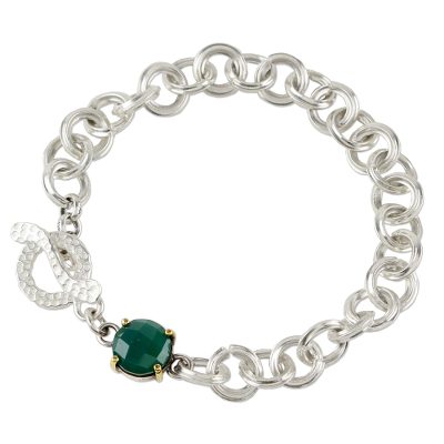 Onyx chain bracelet, 'Magic Moon' - Bracelet with Green Onyx Gemstone and Sterling Silver Chain