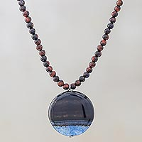 Agate and quartz pendant necklace, 'Blue Descent' - Agate and Quartz Beaded Pendant Necklace from Thailand