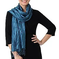 Silk scarf, 'Enchanting Love in Teal'