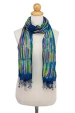 Silk scarf, 'Enchanting Love' - Hand Woven Fringed Silk Scarf in Multicolor from Thailand