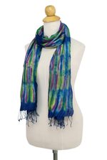 Silk scarf, 'Enchanting Love' - Hand Woven Fringed Silk Scarf in Multicolor from Thailand