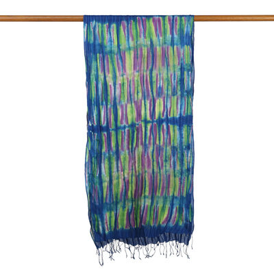 Silk scarf, 'Enchanting Love' - Hand Woven Fringed Silk Scarf in Multicolor from Thailand