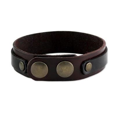 Men's jasper and leather wristband bracelet, 'Rock Party' - Handmade Men's Jasper & Leather Bracelet from Thailand