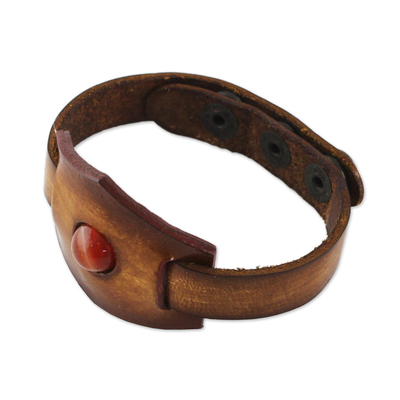 Armband aus Karneol und Leder - Verstellbares Schnapparmband aus Leder und Karneol