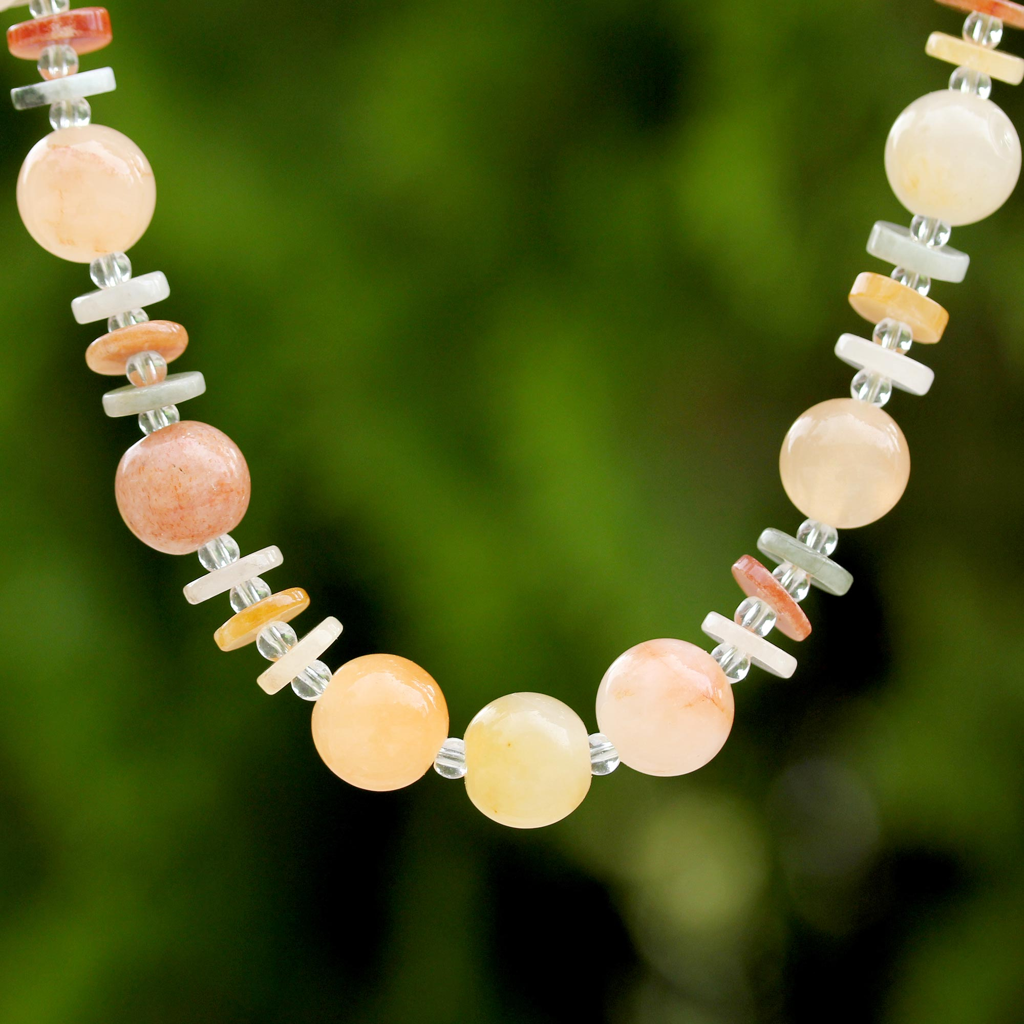 Moon with beads and Green Quartz