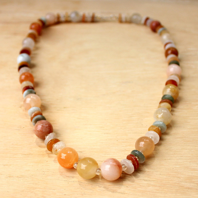 Jade and quartz beaded necklace, 'Moonlight Discs' - Jade Glass and Quartz Beaded Necklace from Thailand