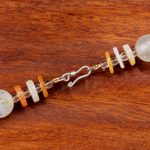 Jade and quartz beaded necklace, 'Moonlight Discs' - Jade Glass and Quartz Beaded Necklace from Thailand