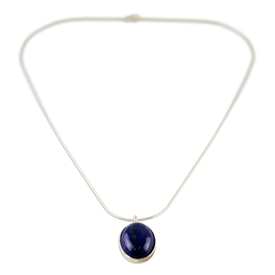 Lapis lazuli pendant necklace, 'Spangled Oval' - Sterling Silver and Lapis Lazuli Pendant Necklace Thailand