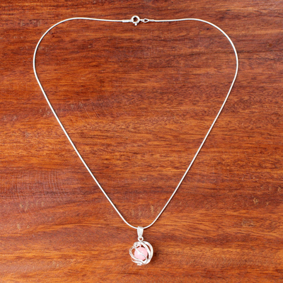 collar con colgante de cuarzo rosa - Collar con colgante de cuarzo rosa de plata esterlina de Tailandia