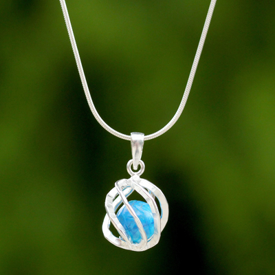 Sterling silver pendant necklace, 'Blue Orb of Energy' - Sterling Silver Howlite Pendant Necklace from Thailand