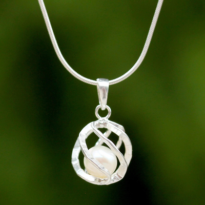 collar con colgante de perlas cultivadas - Collar con colgante de plata esterlina tailandesa y perlas cultivadas