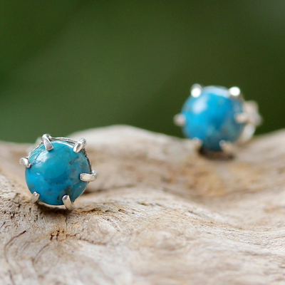 Sterling silver stud earrings, 'To the Point' - Sterling Silver Turquoise Stud Earrings from Thailand