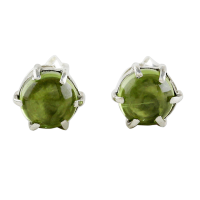 Peridot stud earrings, 'To the Point' - Sterling Silver and Peridot Stud Earrings from Thailand