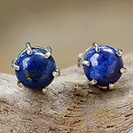 Sterling Silver and Lapis Lazuli Stud Earrings from Thailand, 'To the Point'