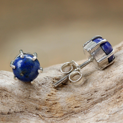 Lapis lazuli stud earrings, 'To the Point' - Sterling Silver and Lapis Lazuli Stud Earrings from Thailand