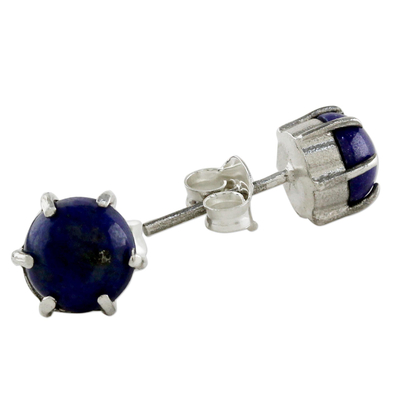 Lapis lazuli stud earrings, 'To the Point' - Sterling Silver and Lapis Lazuli Stud Earrings from Thailand