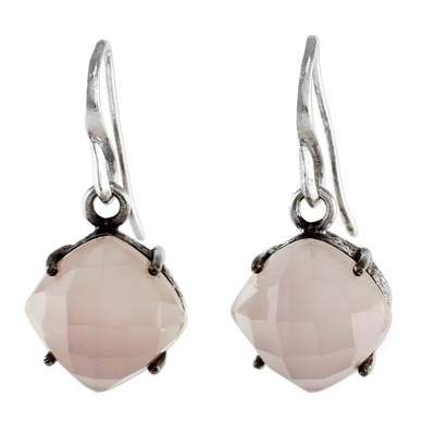 Gold Accent Pink Chalcedony Dangle Earrings from Thailand