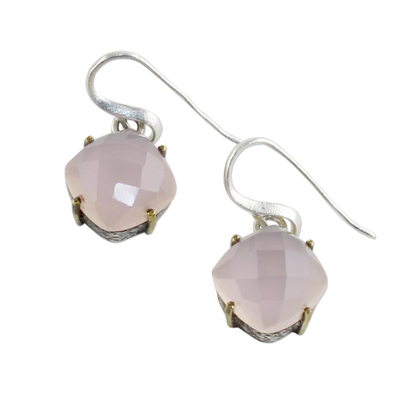 Gold accent chalcedony dangle earrings, 'Moon Kisses in Pink' - Gold Accent Pink Chalcedony Dangle Earrings from Thailand
