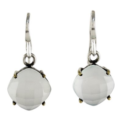 Gold accent chalcedony dangle earrings, 'Moon Kisses' - Gold Accent Blue Chalcedony Dangle Earrings from Thailand