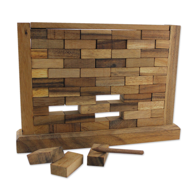 Wood game, 'Stacking Wall' - Handmade Multi Player Raintree Wood Game from Thailand