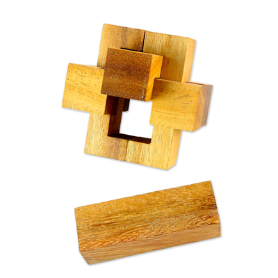 Wood puzzle, 'Wood Burr' - Hand Made Wood Puzzle Game 6 Pieces from Thailand