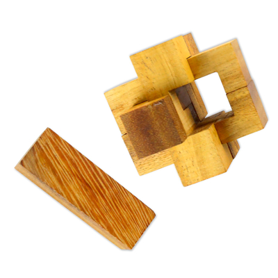 Wood puzzle, 'Wood Burr' - Hand Made Wood Puzzle Game 6 Pieces from Thailand