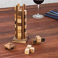 Hand Made Wood Tower Puzzle Game from Thailand,'Babylon Tower'