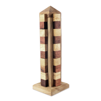 Wood puzzle, 'Babylon Tower' - Hand Made Wood Tower Puzzle Game from Thailand