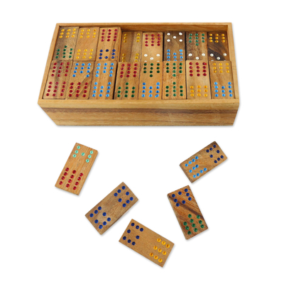 Domino-Set aus Holz - Buntes Regenbaumholz-Dominospiel aus Thailand