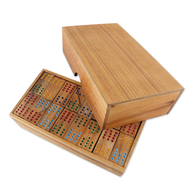 Domino-Set aus Holz - Buntes Regenbaumholz-Dominospiel aus Thailand