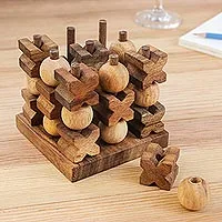 Juego de madera, '3D Tic-Tac-Toe' - Juego de madera Tic-Tac-Toe hecho a mano de Tailandia