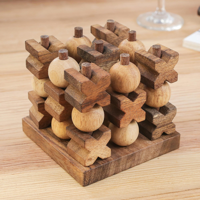 Wood game, '3D Tic-Tac-Toe' - Hand Made Wood Game Tic-Tac-Toe from Thailand
