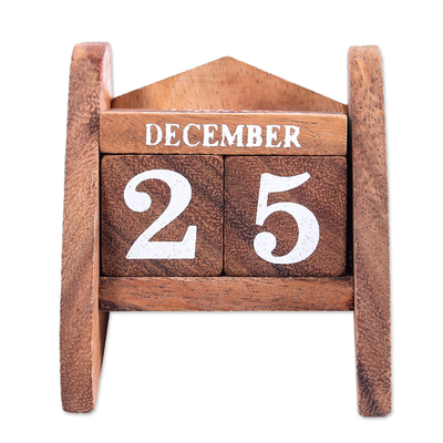 Wood desk calendar, 'Time Catcher' - Hand Made Wood Decorative Desk Calendar from Thailand