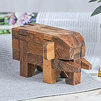 Holzpuzzle, „Elefant-Puzzle“ – Regenbaum-Holz-Elefant-Puzzle aus Thailand