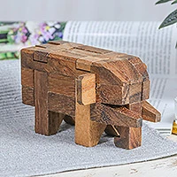 Rompecabezas de madera, 'Elephant Puzzle' - Rain Tree Wood Elephant Puzzle de Tailandia