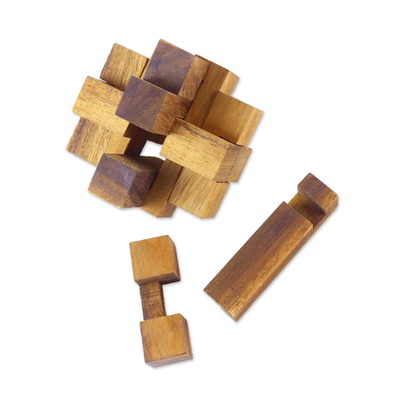 Wood puzzle, 'Diamond Cube' - Hand Made Wood Puzzle Game Geometric from Thailand
