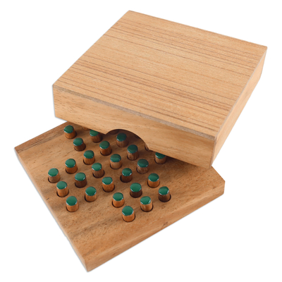 Juego de madera, 'Eliminación' - Juego de clavijas de madera hecho a mano en color verde azulado de Tailandia