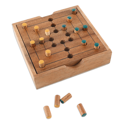 Wood game, 'Strategy Square' - Hand Made Wood Pegs Board Game from Thailand