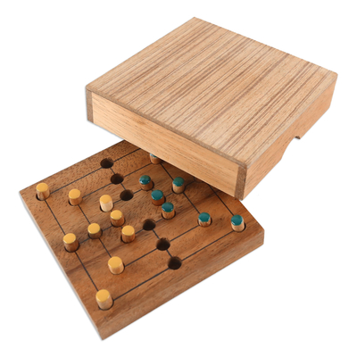 Wood game, 'Strategy Square' - Hand Made Wood Pegs Board Game from Thailand